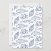 Blauwe en witte vis en krab Elegant Coastal Event Kaart (Achterkant)