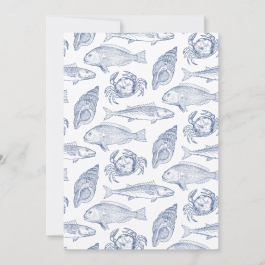 Blauwe en witte vis en krab Elegant Coastal Event Kaart (Achterkant)
