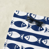 Blauwe en witte visstrepen strandlaken (In situ)