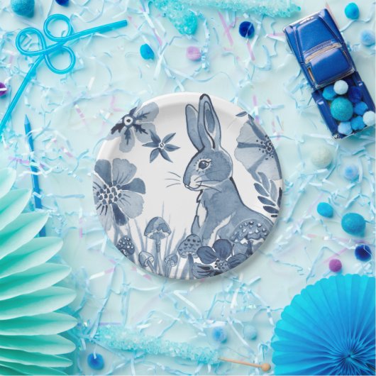 Blauwe en witte vleermuizen Paddenstoelen Paaskoni Papieren Bordje (Feest)