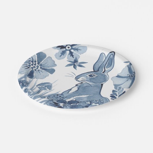 Blauwe en witte vleermuizen Paddenstoelen Paaskoni Papieren Bordje (Gekanteld)