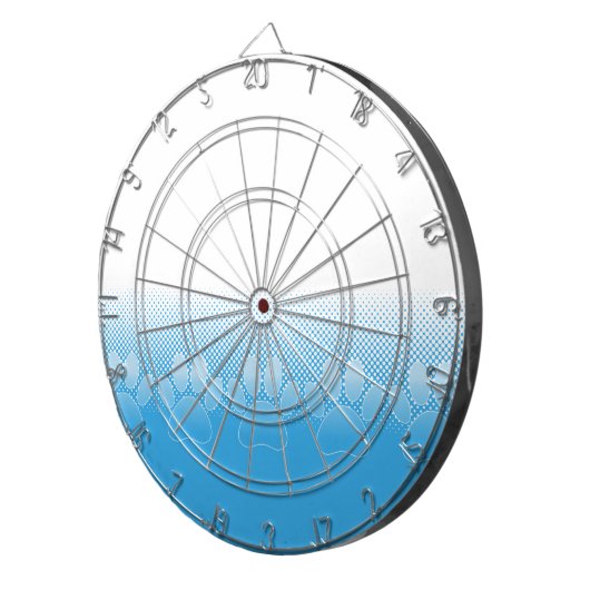 Blauwe en witte vlekken met Newsprint achtergrond Dartbord (Voorkant Rechts)
