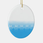 Blauwe en witte vlekken met Newsprint achtergrond Keramisch Ornament (Rechts)