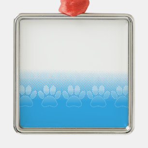 Blauwe en witte vlekken met Newsprint achtergrond Metalen Ornament