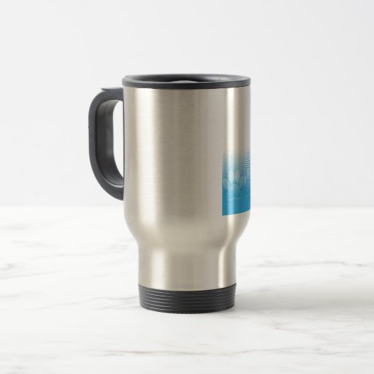 Blauwe en witte vlekken met Newsprint achtergrond Reisbeker (Voorkant links)