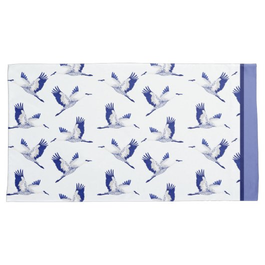 Blauwe en witte vliegkranen kussensloop (Voorkant-Rechts)