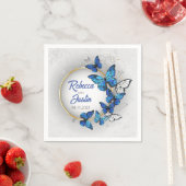 Blauwe en witte vlinders Moderne Boho servetten (Insitu)