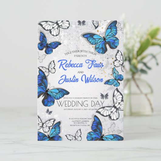 Blauwe en witte vlinders Morpho Monarch Kaart (Staand voorkant)