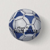 Blauwe en witte voetbal naam en nummer ronde button 3,2 cm (Voorkant)