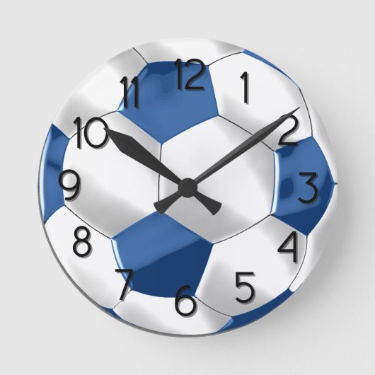 Blauwe en witte voetbal ronde klok (Voorkant)