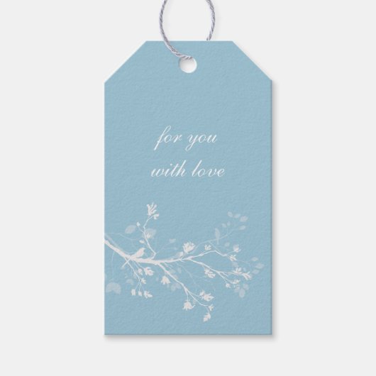 Blauwe en Witte Vogel Takken Cadeaulabel (Voorkant)
