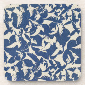 blauwe en witte vogels Japanse kunst Bier Onderzetter (Voorkant)