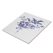 Blauwe en witte vogels op bloemen tegeltje (Zijkant)
