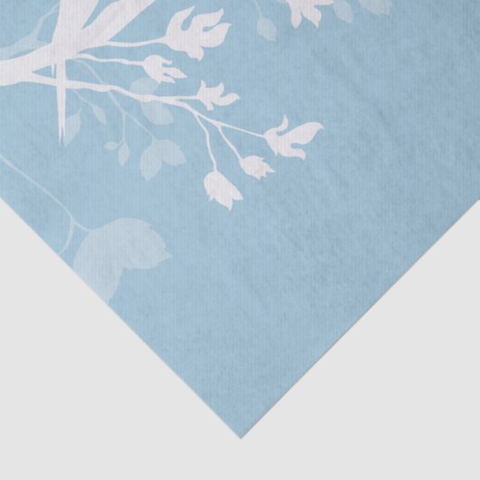 Blauwe en witte vogeltakken tissuepapier (Detail)