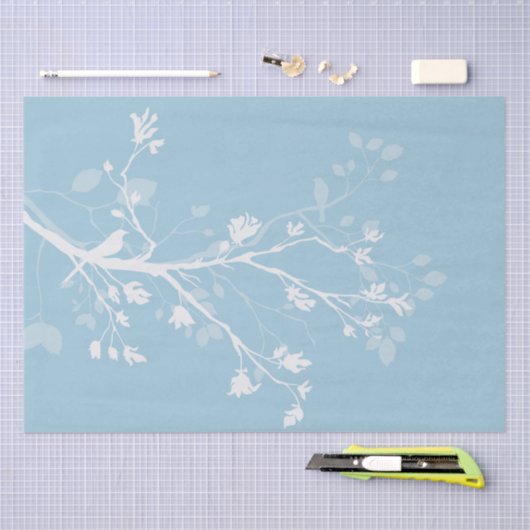 Blauwe en witte vogeltakken tissuepapier (Craft)