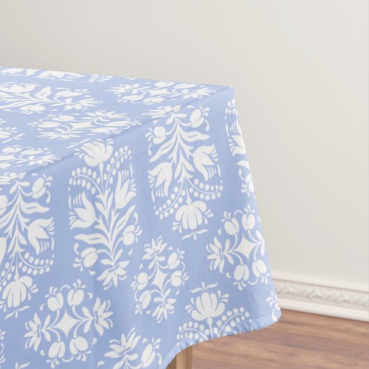 Blauwe en witte volken Kunst Floral Damask Tafelkleed (Voorbeeld)