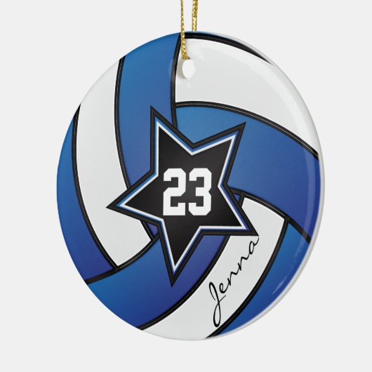 Blauwe en witte volleybal 2 keramisch ornament (Links)