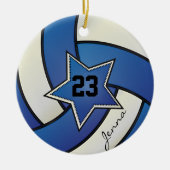 Blauwe en witte volleybal keramisch ornament (Voorkant)