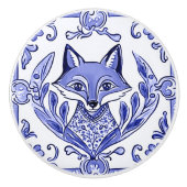 Blauwe en Witte Vos Aziatische Stijl Folk Animal A Keramische Knop (Voorkant)