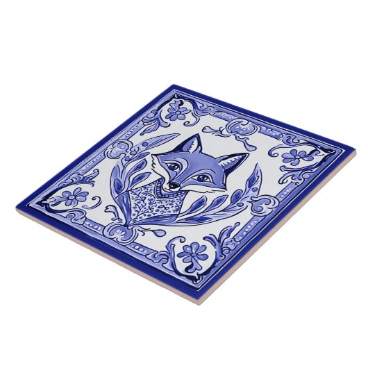 Blauwe en Witte Vos Aziatische Stijl Folk Animal A Tegeltje (Zijkant)