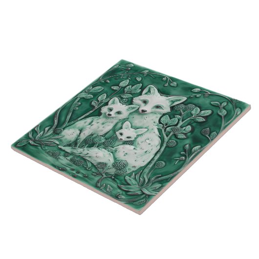 Blauwe en witte vos familie hout dieren tegeltje (Zijkant)