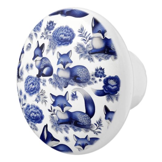 Blauwe en Witte Vossen Aangepaste Keramische Knop (Rechts)
