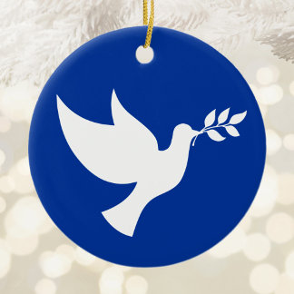 Blauwe en Witte Vredesduif Keramisch Ornament