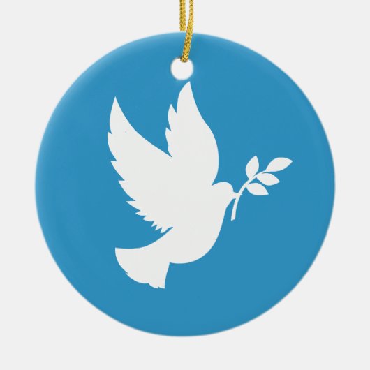 Blauwe en witte vredesduif keramisch ornament (Voorkant)