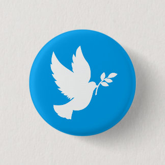 Blauwe en witte vredesduif ronde button 3,2 cm