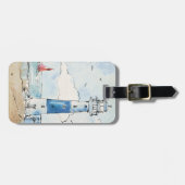 Blauwe en witte vuurtoren bagagelabel (Voorkant horizontaal)