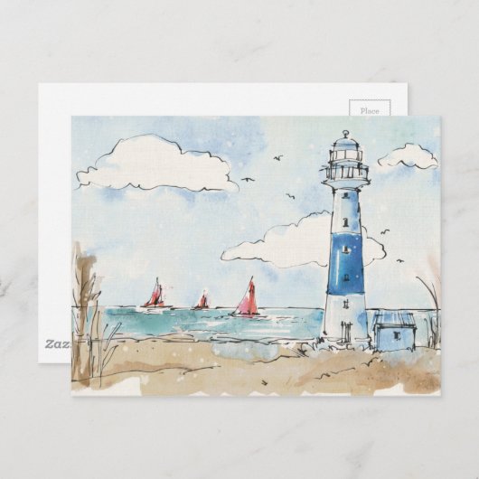Blauwe en witte vuurtoren briefkaart (Voorkant / Achterkant)