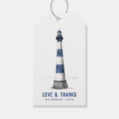 Blauwe en Witte Vuurtoren Bruiloft Dank U Cadeaulabel (Voorkant)