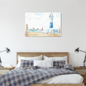 Blauwe en witte vuurtoren canvas afdruk (Insitu (Slaapkamer))