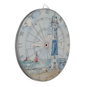 Blauwe en witte vuurtoren dartbord (Voorkant Links)