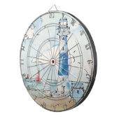 Blauwe en witte vuurtoren dartbord (Voorkant Rechts)