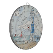 Blauwe en witte vuurtoren dartbord (Voorkant Links)