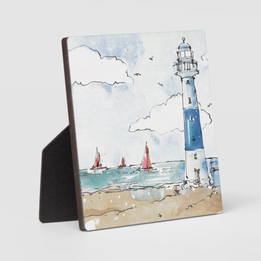 Blauwe en witte vuurtoren fotoplaat (Voorkant)