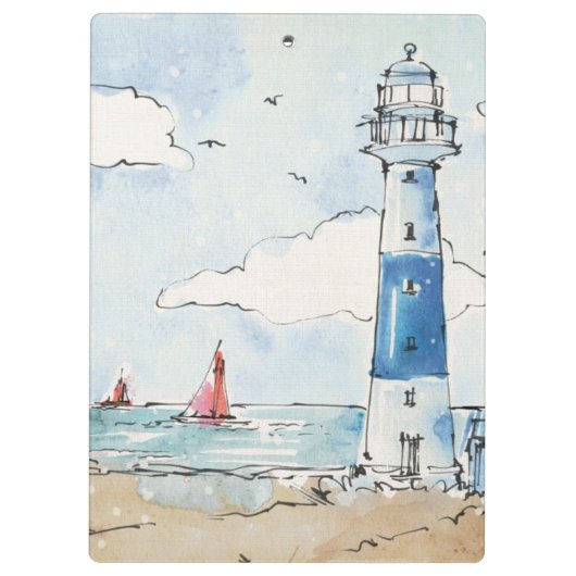 Blauwe en witte vuurtoren klembord (Achterkant)