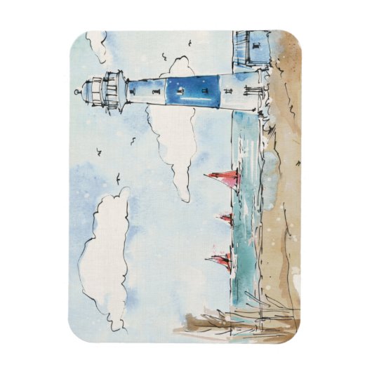 Blauwe en witte vuurtoren magneet (Verticaal)