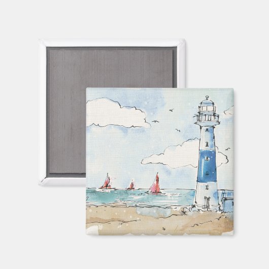 Blauwe en witte vuurtoren magneet (Voorkant / Achterkant)