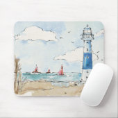 Blauwe en witte vuurtoren muismat (Met muis)