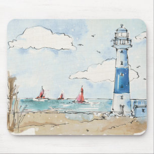 Blauwe en witte vuurtoren muismat