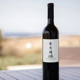 Blauwe en witte vuurtoren van het huwelijk Wijnlab Wijn Etiket