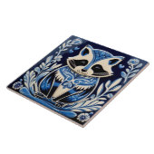 Blauwe en witte wasbeer Folk Art Tegeltje (Zijkant)