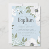 Blauwe en witte Waterverf Anemone Baptisme Kaart (Voorkant)