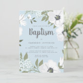 Blauwe en witte Waterverf Anemone Baptisme Kaart (Staand voorkant)