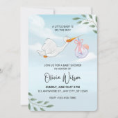 Blauwe en Witte Waterverf Baby shower Invitation Kaart (Voorkant)