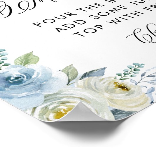 Blauwe en witte Waterverf Bloemen Mam-osa Bar Poster (Hoek)