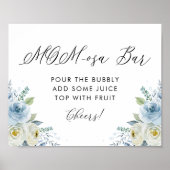 Blauwe en witte Waterverf Bloemen Mam-osa Bar Poster (Voorkant)