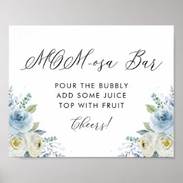 Blauwe en witte Waterverf Bloemen Mam-osa Bar Poster